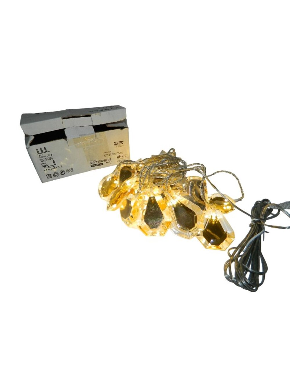 Ikea Lights String Amber Gold 10ft Hearts, Diamonds, Snowflakes, Circles Lucite